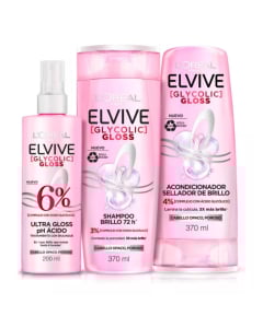 Combo Elvive Glycolic Gloss Shampoo, Acondicionador y Tratamiento  