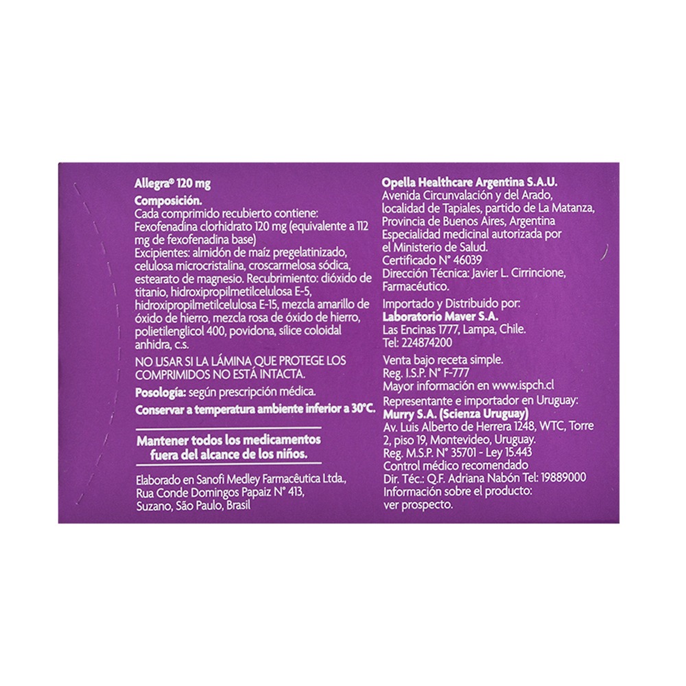 Allegra 120 Mg 30 Comprimidos Recubiertos Farmashop