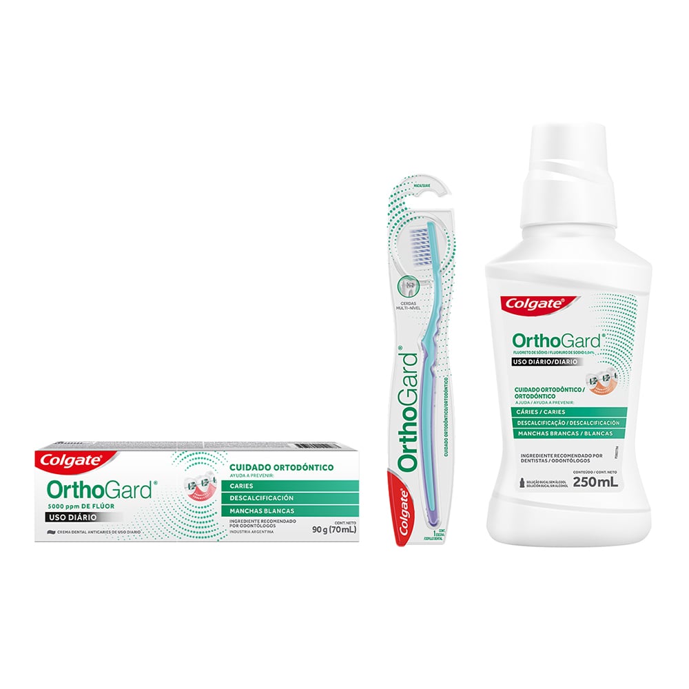 Combo Colgate Orthogard Cepillo, Pasta de Dientes y Enjuague Bucal