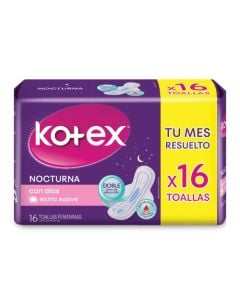 TOALLAS FEMENINAS KOTEX NORCTURNA X16 UNIDADES.