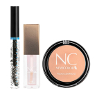 Combo New Color Máscara De Pestañas Transparente, Polvo Compacto N°1 Beige y Labial Gloss Traslucido N°1 Rosa