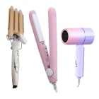 Combo Top Premium Buclera de Ondas Triple Professional, Secador de Pelo 1200W y Planchita Para Viaje Rosa