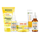Combo Garnier Express Aclara Sérum 30 Ml, Sérum Noche Vit C 30 Ml, Gel de Limpieza 150 Ml, Crema de Ojos 15 Ml y Crema 50 Ml 