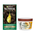 Combo Garnier Tinta Nutrisse óleos N°5.0 Castaño Claro y Mascarilla Capilar Fructis Hair Food Coco 350 ml