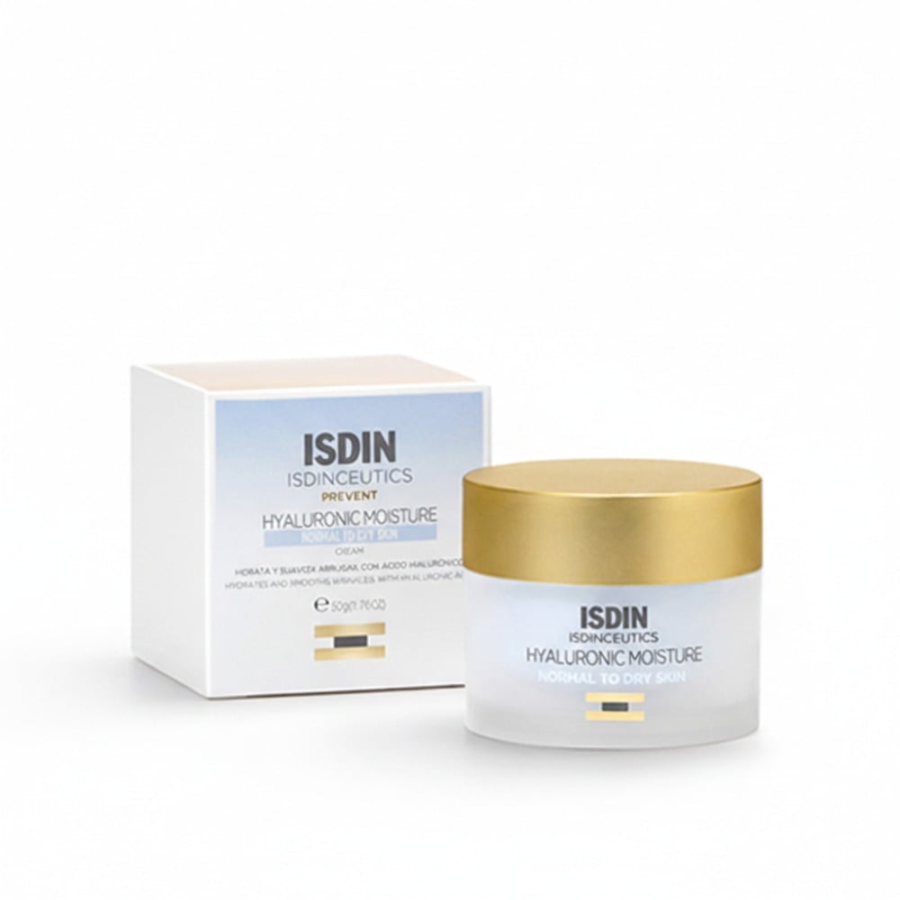 Crema hidratante facial Isdinceutics Hyaluronic Moisture de 50ml con ácido hialurónico para piel normal a seca.