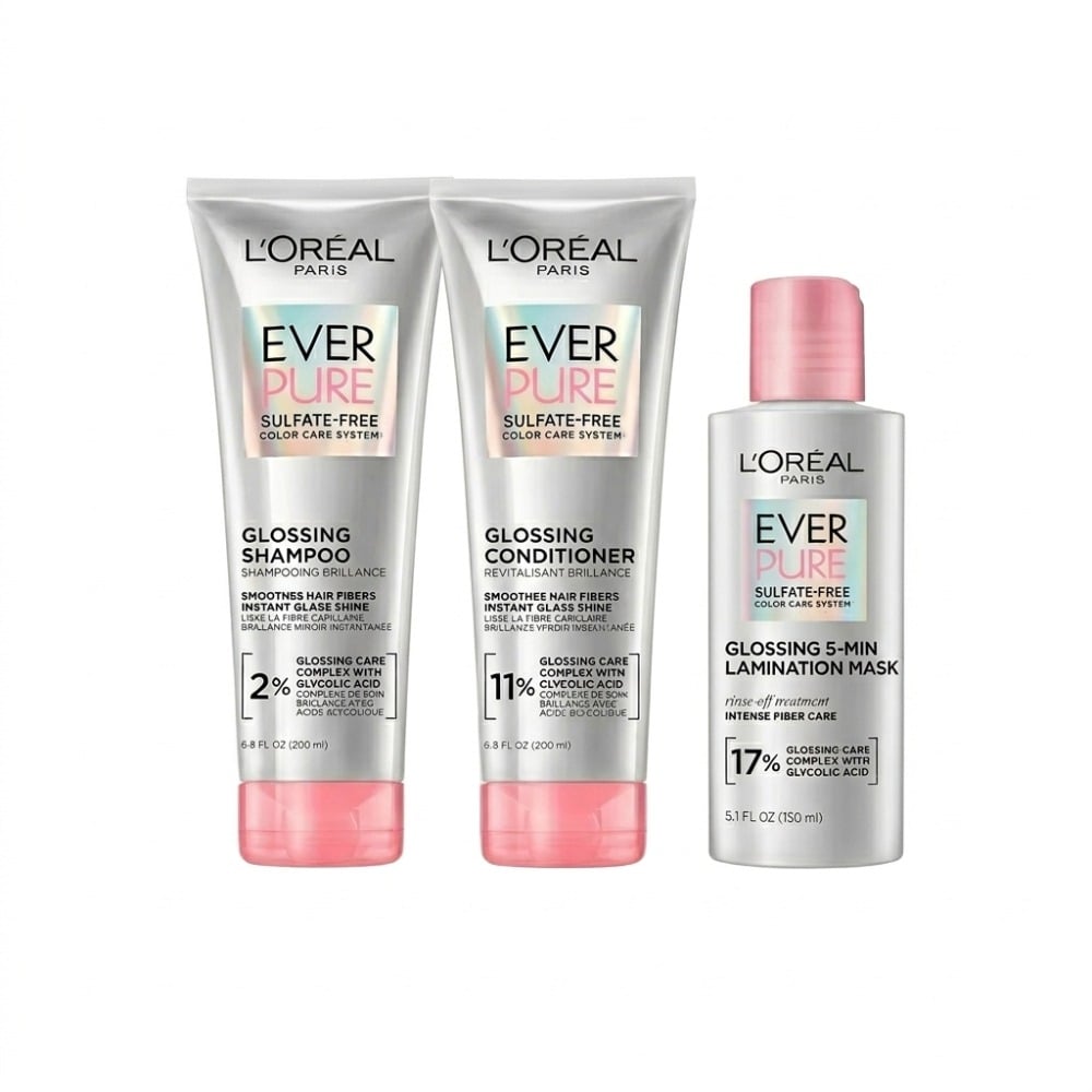 Combo L'Oréal Paris Ever Pure Glossing Shampoo, Acondicionador y Mascarilla Capilar