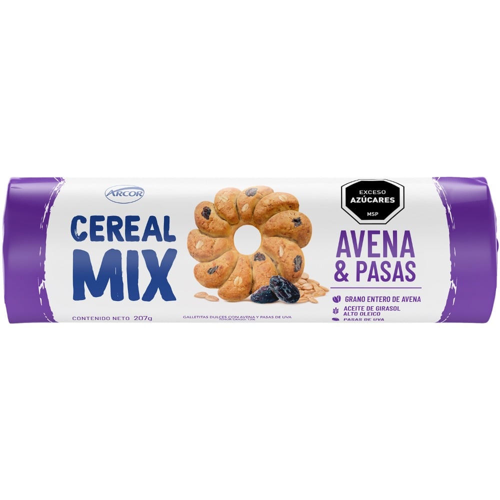 Galletas Arcor Cereal Mix de Avena y Pasas 207 g