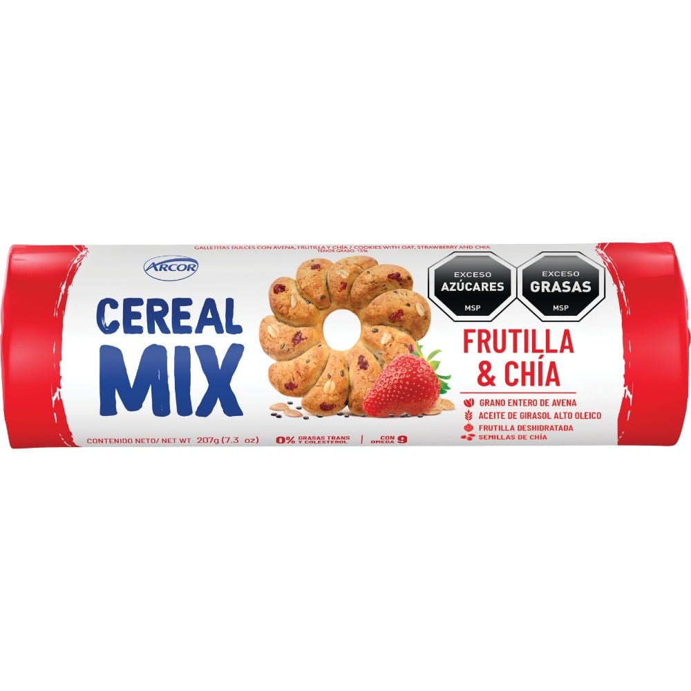 Galletas Arcor Cereal Mix de Avena, Frutilla y Chía 207 g